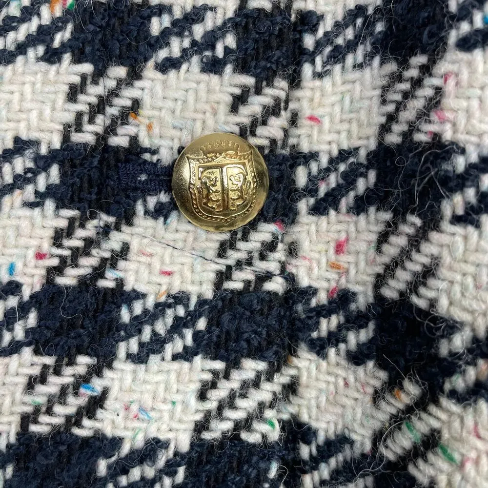 Houndstooth Plaid Wool Blend Pleated Classic Preppy Skirt Black Women 14 - Image 4