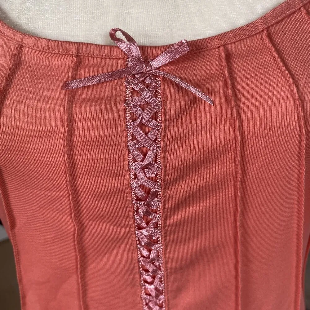 New York & Company peachy orange sleeveless tank top laced with a bow women's S - Image 6