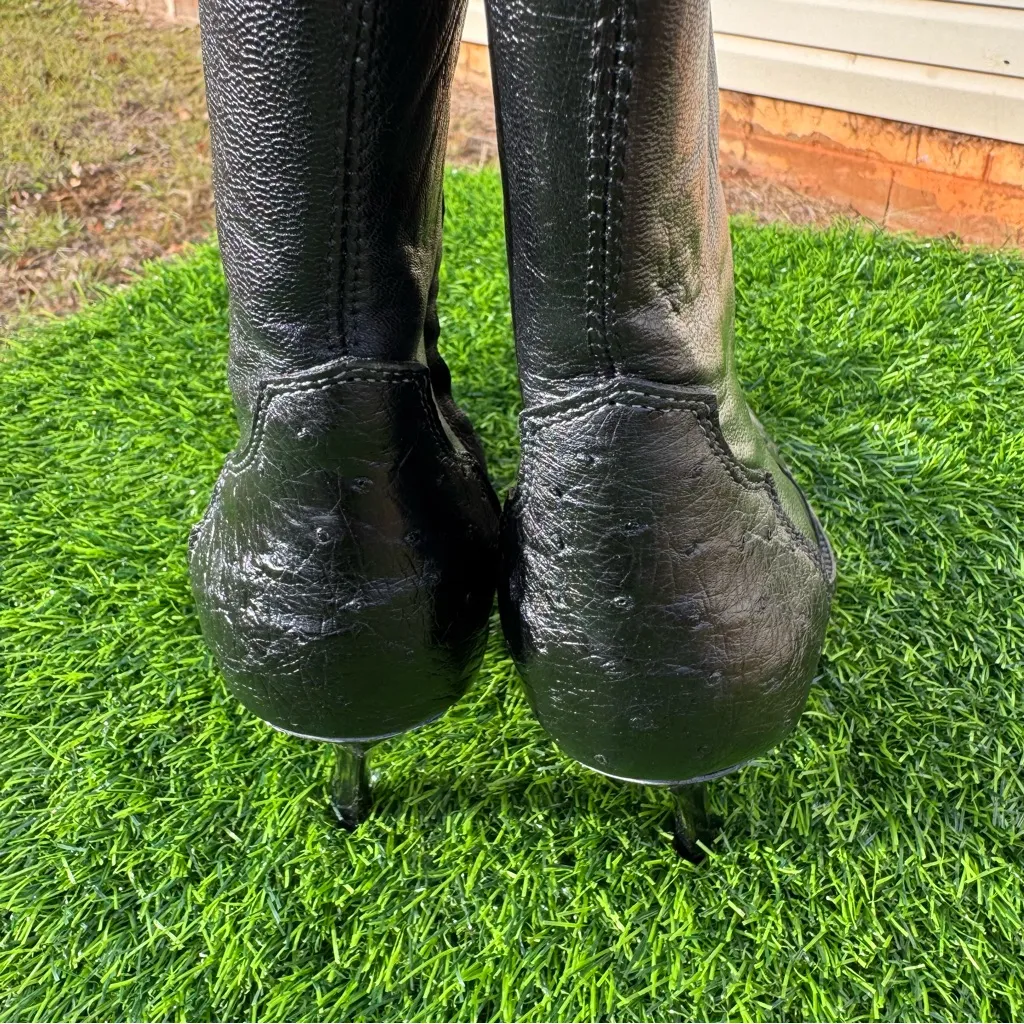 Los Altos black ostrich leather pointed zip heeled western ankle boots Size undefined - Image 10