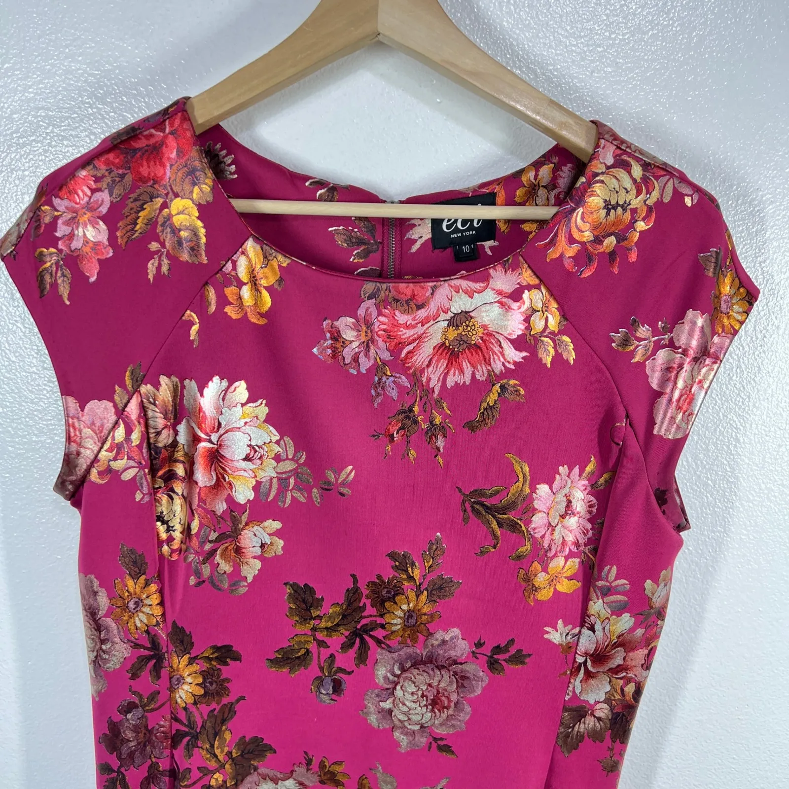 Eci New York Scuba Sheath‎ Dress Floral Print Party Cocktail Career Shift Size10 Pink Size 10 - Image 6