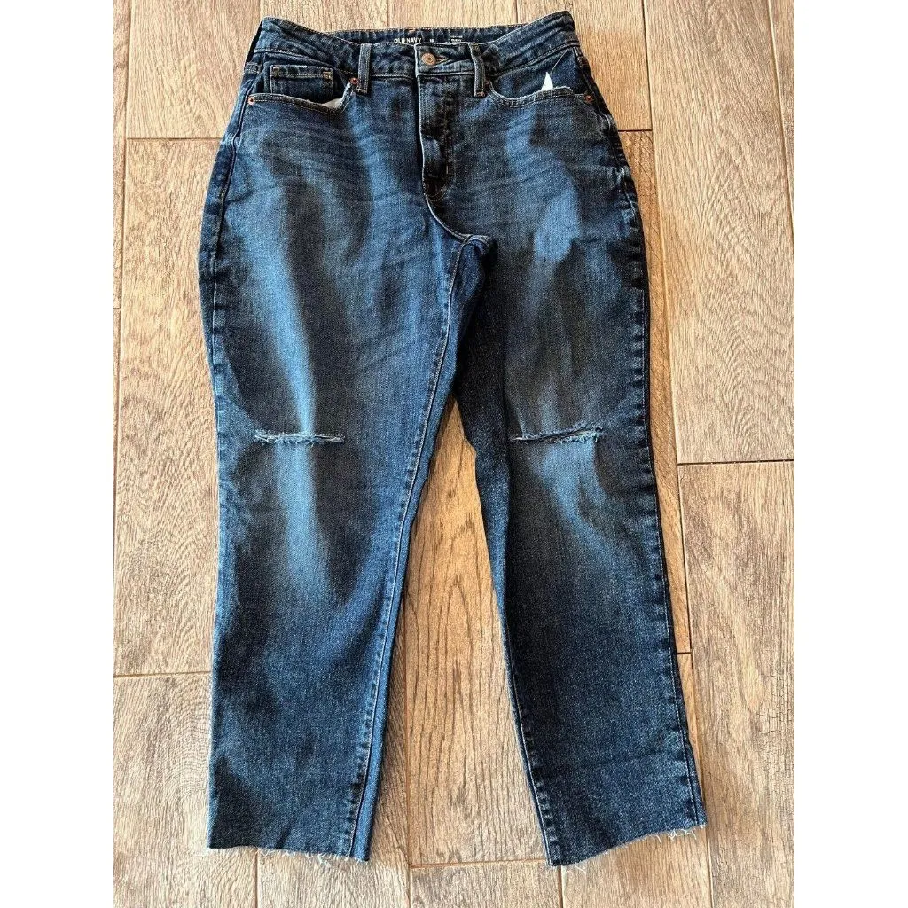 NWT Old Navy Denim Jeans 10 High Rise‎ Curvy OG Straight Leg Womens Destroyed - Image 9