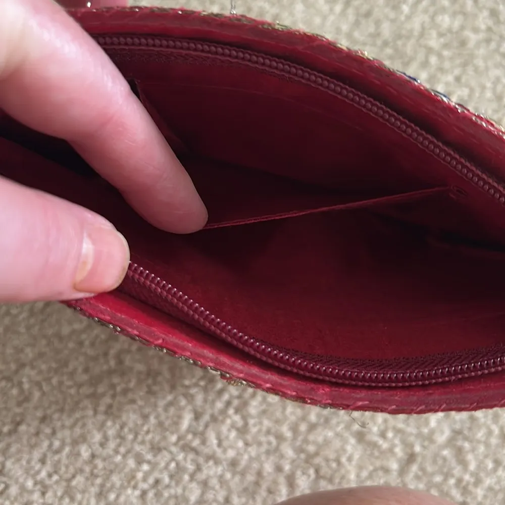 Elegant Red/Gold Beaded/Embroidered Evening Bag Red - Image 11