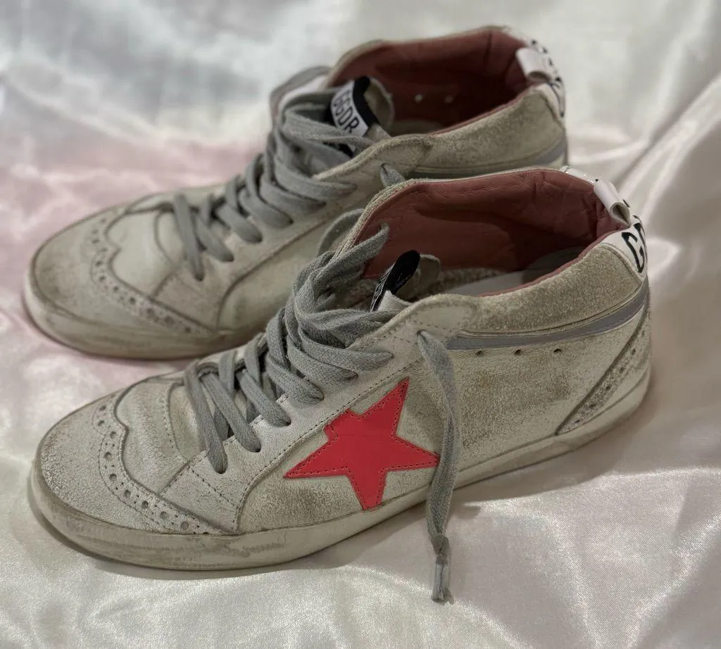 Golden Goose Mid Star Sneakers White Pink Patent Star Mid Top Size 7/37 Leather - Image 4