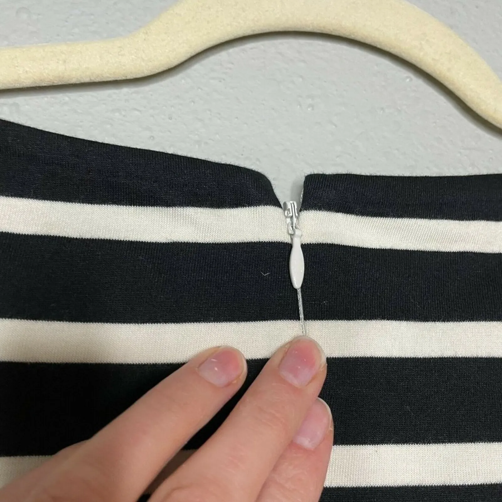 J Crew Womens Black White Striped Cotton Ruffle Bell Sleeve Shift Dress Size XS - Image 5