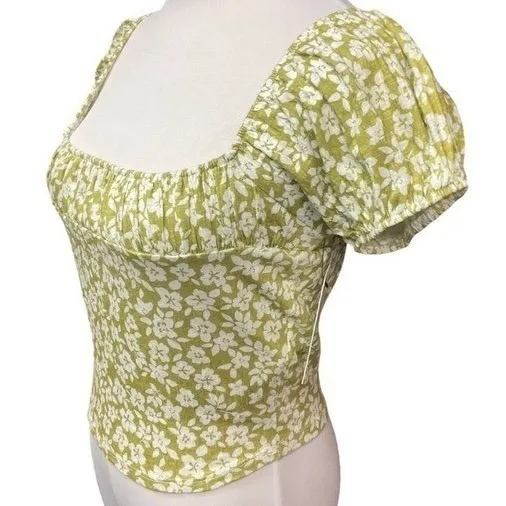Billabong Flirt On Puff Sleeve Ditsy Floral Print Square Neck‎ Crop Top Sz S NWT - Image 3