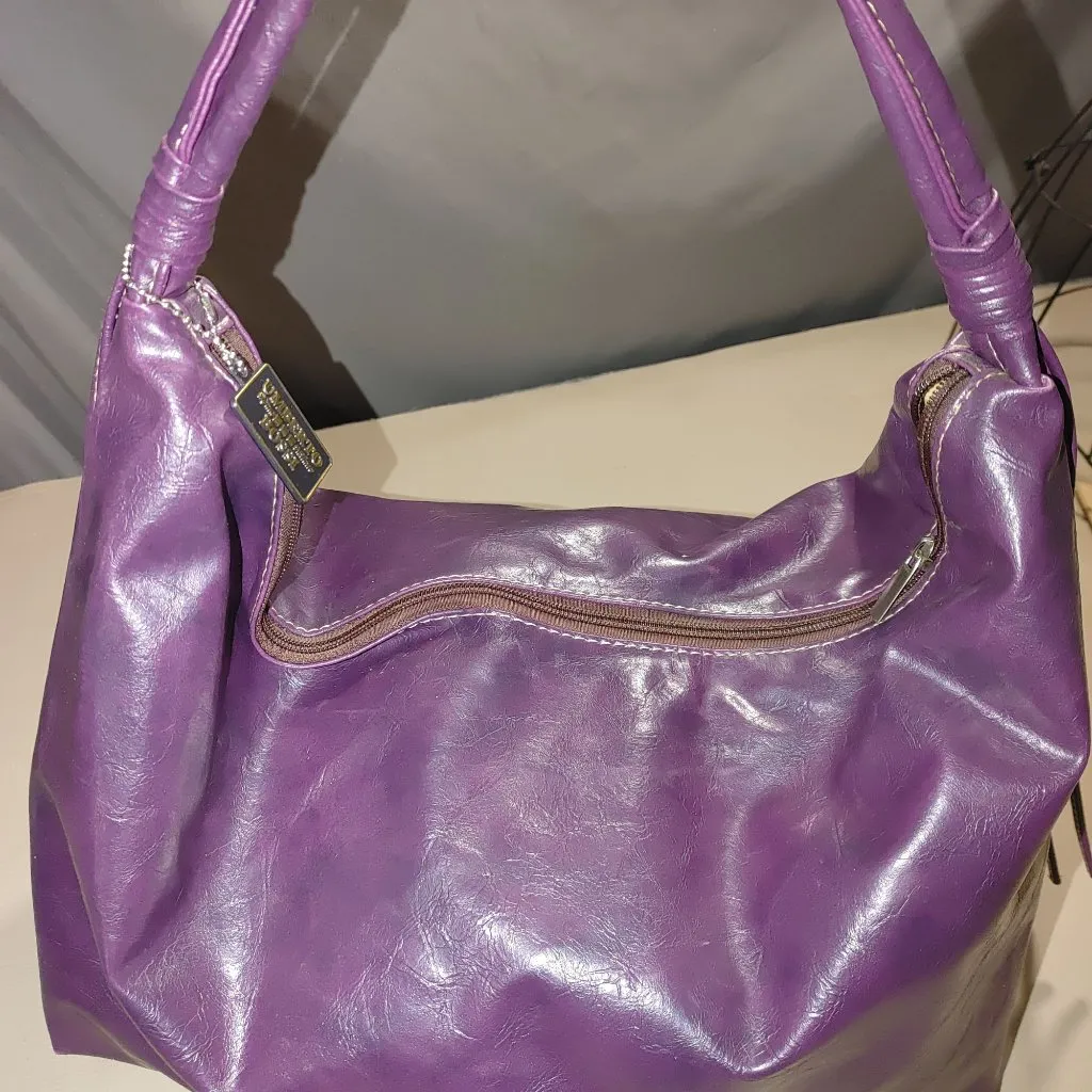 Umberto Bossi Purple Faux Leather Hobo Shoulder Bag Zipper Tassel Accents - Image 9