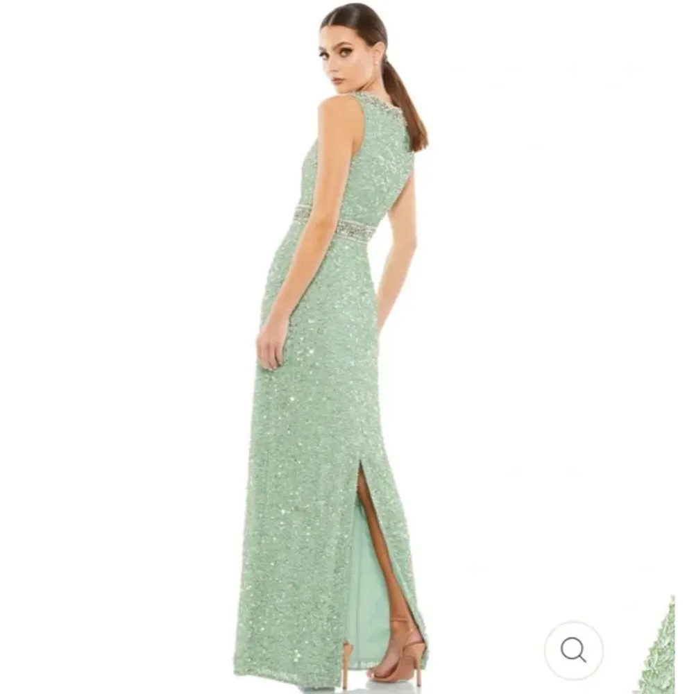 NWOT Mac Duggal Bead & Sequin Full-Length Column Gown Women's Mint Green Size 16 - Image 2
