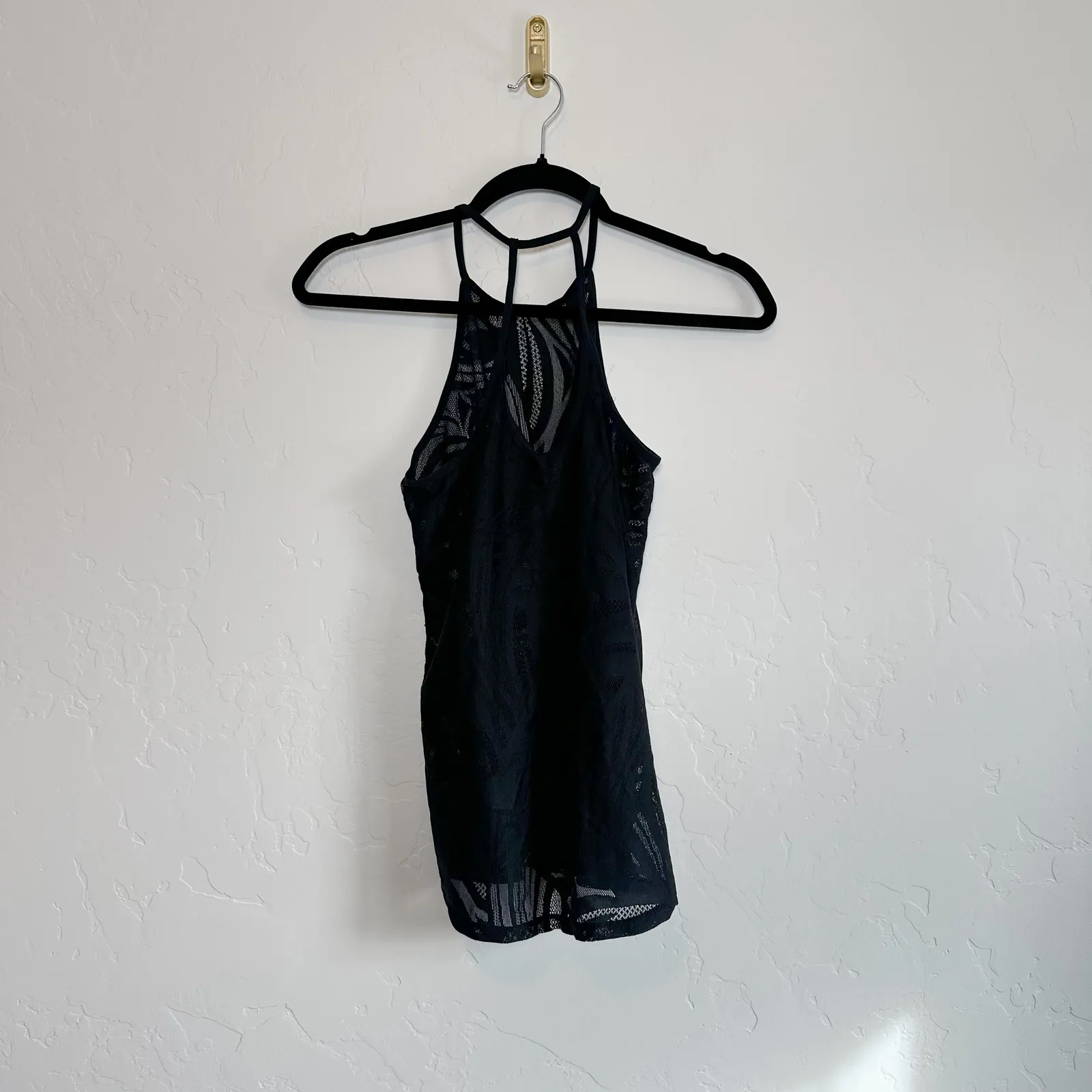 Betsey Johnson | Lace Halter Flowy Mesh Tank Top in Black - Image 2