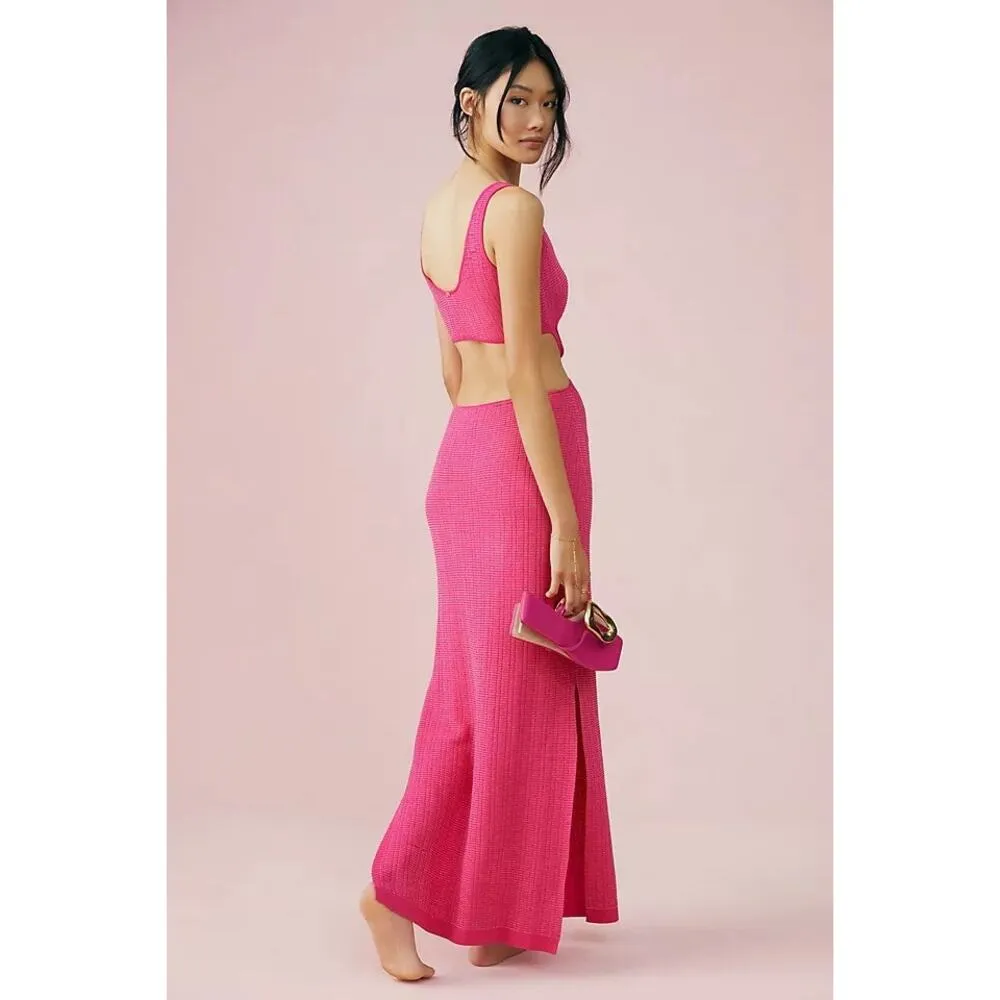 pq swim bianca ring cutout knit slit maxi dress cosmo pink Size XS - Image 3