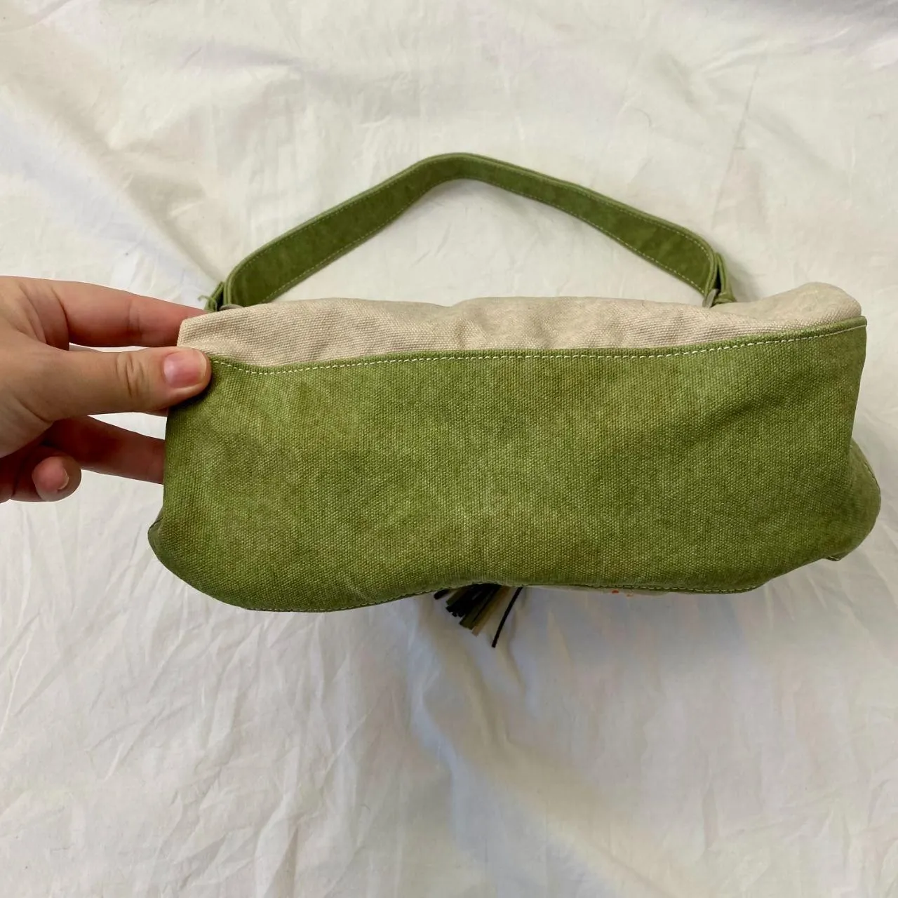 Arizona Early 2000's Whimsygoth Fairy Tan Green Beaded Studded Shoulder Bag - Image 6