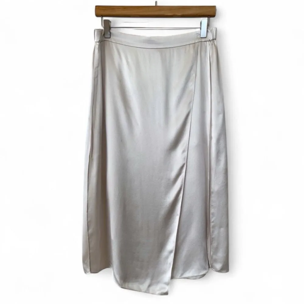 Vince Drape Panel Silk Midi Skirt in Sandstone Size M - Image 6