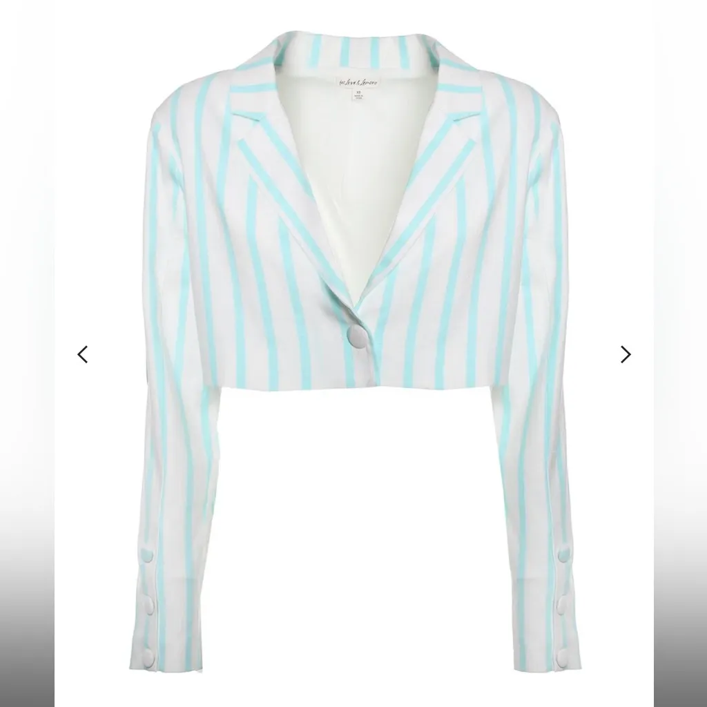 NWOT For Love and Lemons Aqua White Striped Cropped Linen Blazer Jacket Small - Image 7
