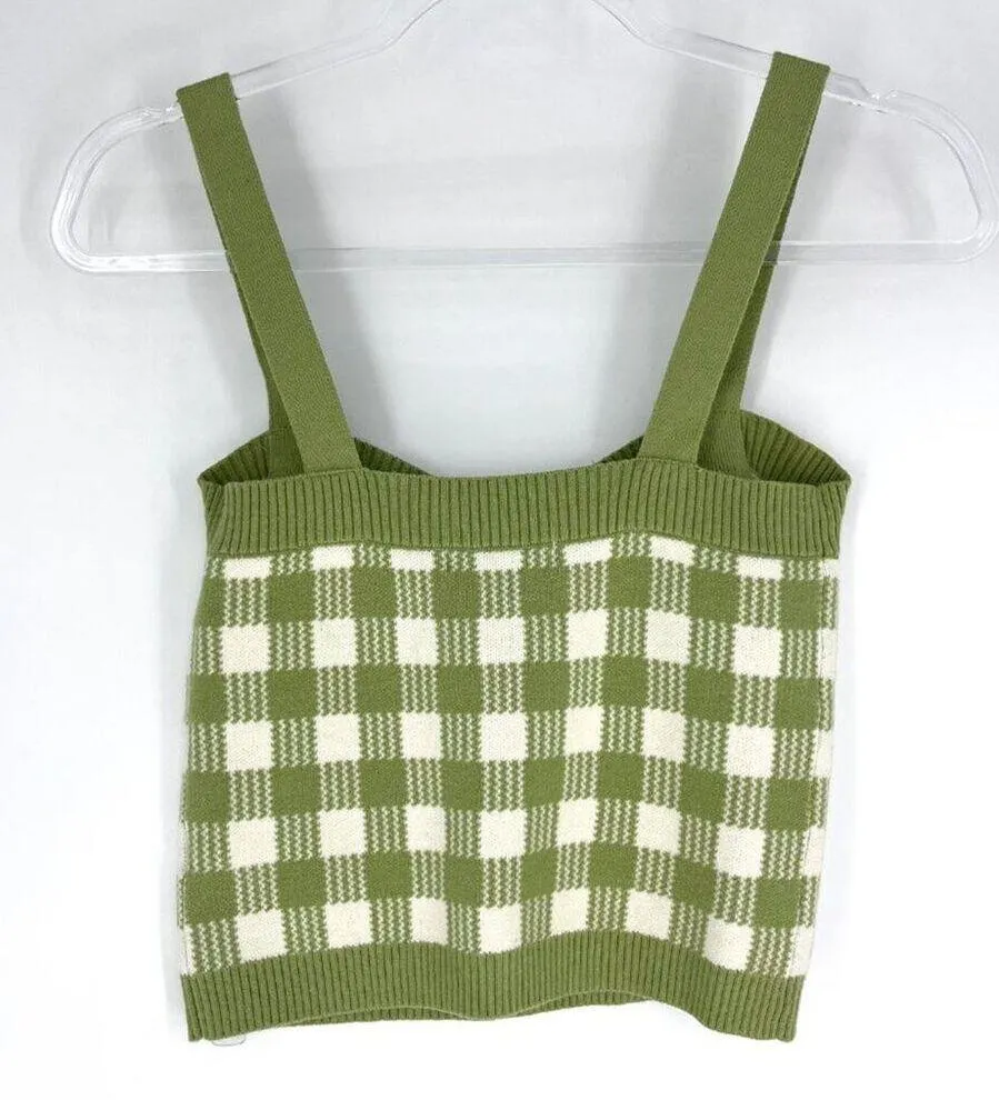 Lalavon Coordinated Set Checkered Crop Knit Sweater Set Green White Size Small - Image 9