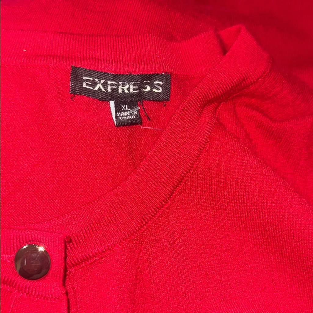 NWOT Express True Red Super Soft Gold Button Cardigan XL Button Cuff Stretch - Image 6