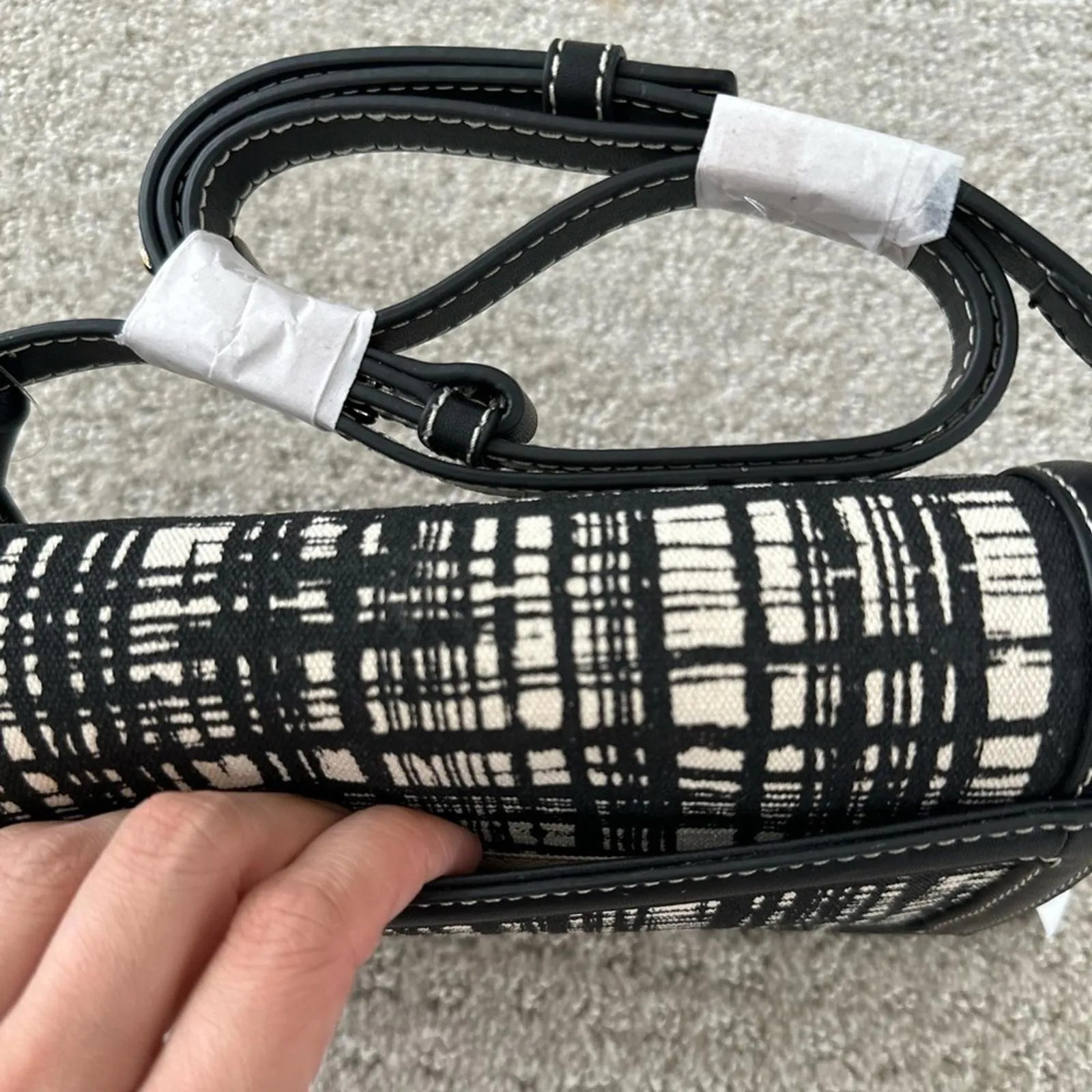 Jason Wu Orbit Crossbody Clutch Sling Bag Black Leather Canvas 70s Plaid - Image 9