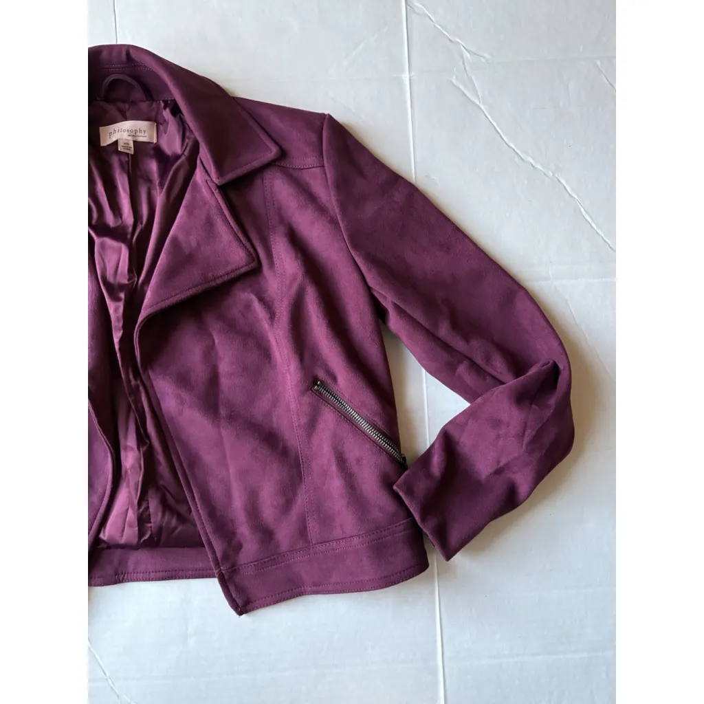 Philosophy Faux Suede Leather Moto Jacket Mulberry Purple Size XS Open Front - Image 2