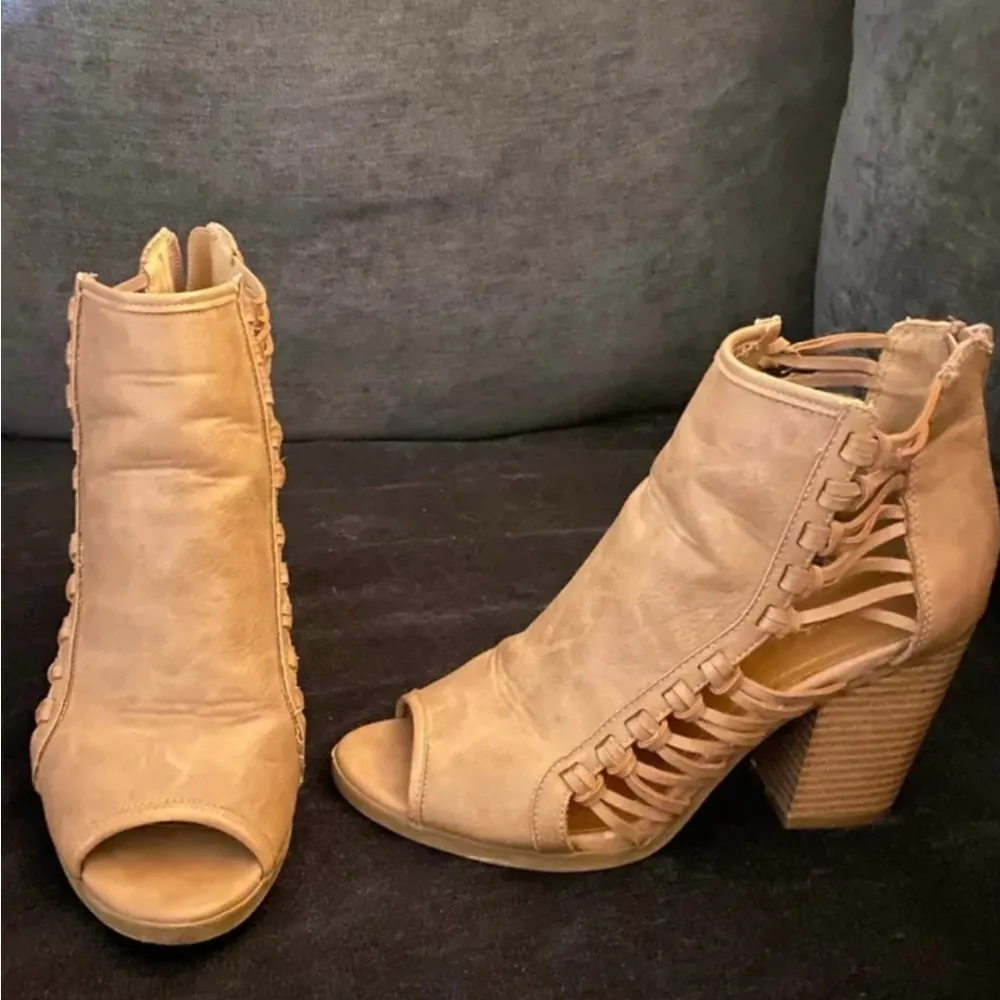 Rampage Tan Peep Toe Ankle Boots | Booties | Heels - Image 4