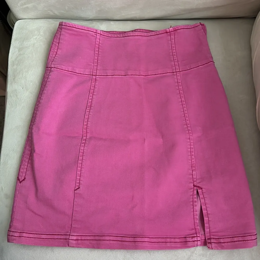 Free People Pink Denim Mini Skirt - Image 2