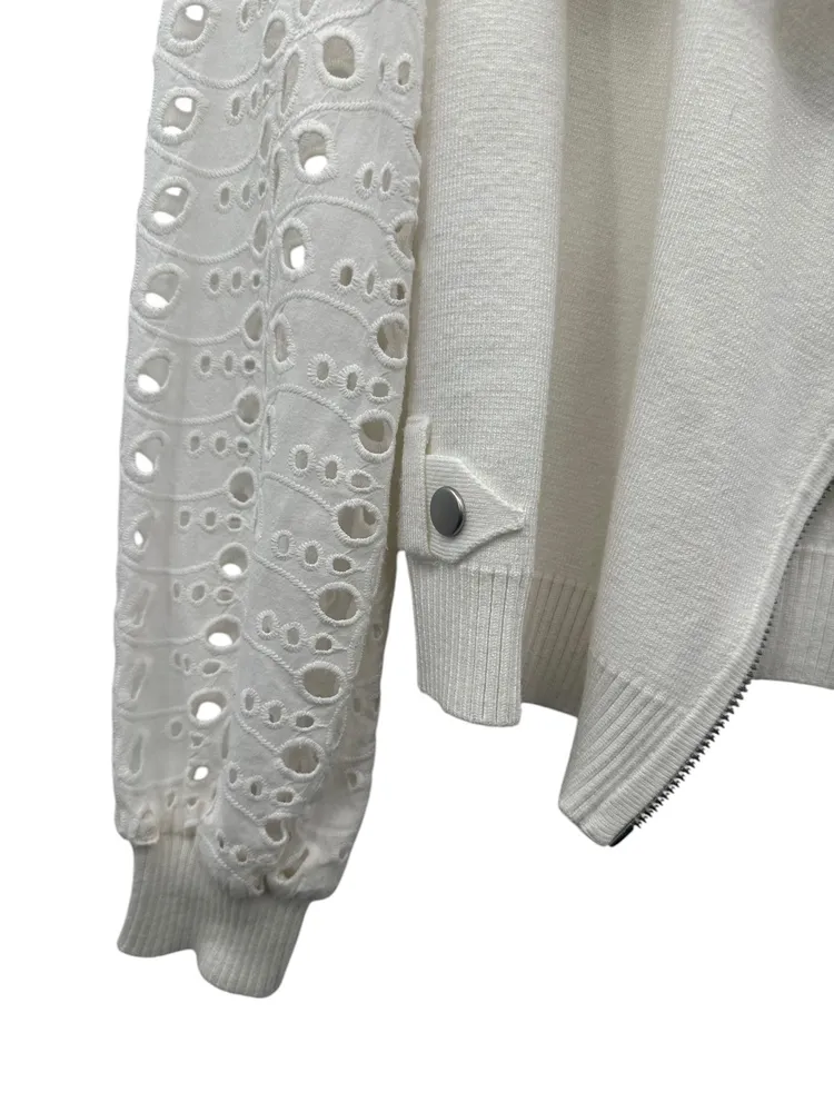 Mint Velvet Ivory Jacket Eyelet Sleeves Zipper Detail Open Front XS - Image 3
