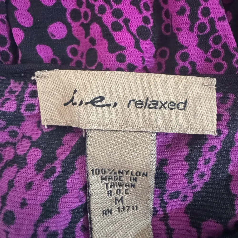 IE Relaxed Purple Front Tie Jewelry Chained Patterned Blouse Top Size M - Image 2