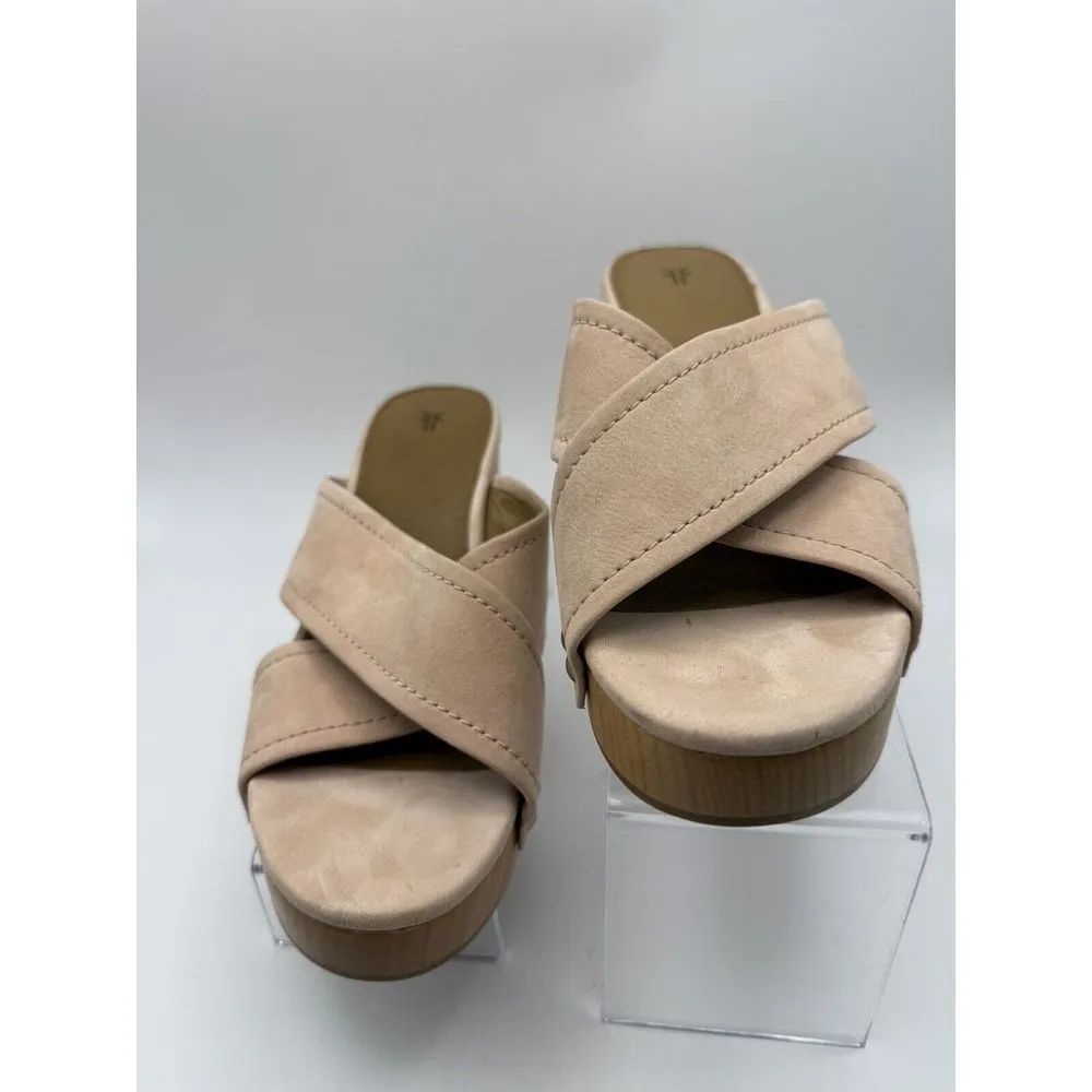 Frye Sandals Fiona Leather Slide Blush Size 8 Pink Leather Wood‎ Heel Studs - Image 3