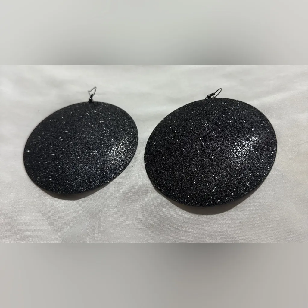 Large Black Glitter Earrings - Image 2