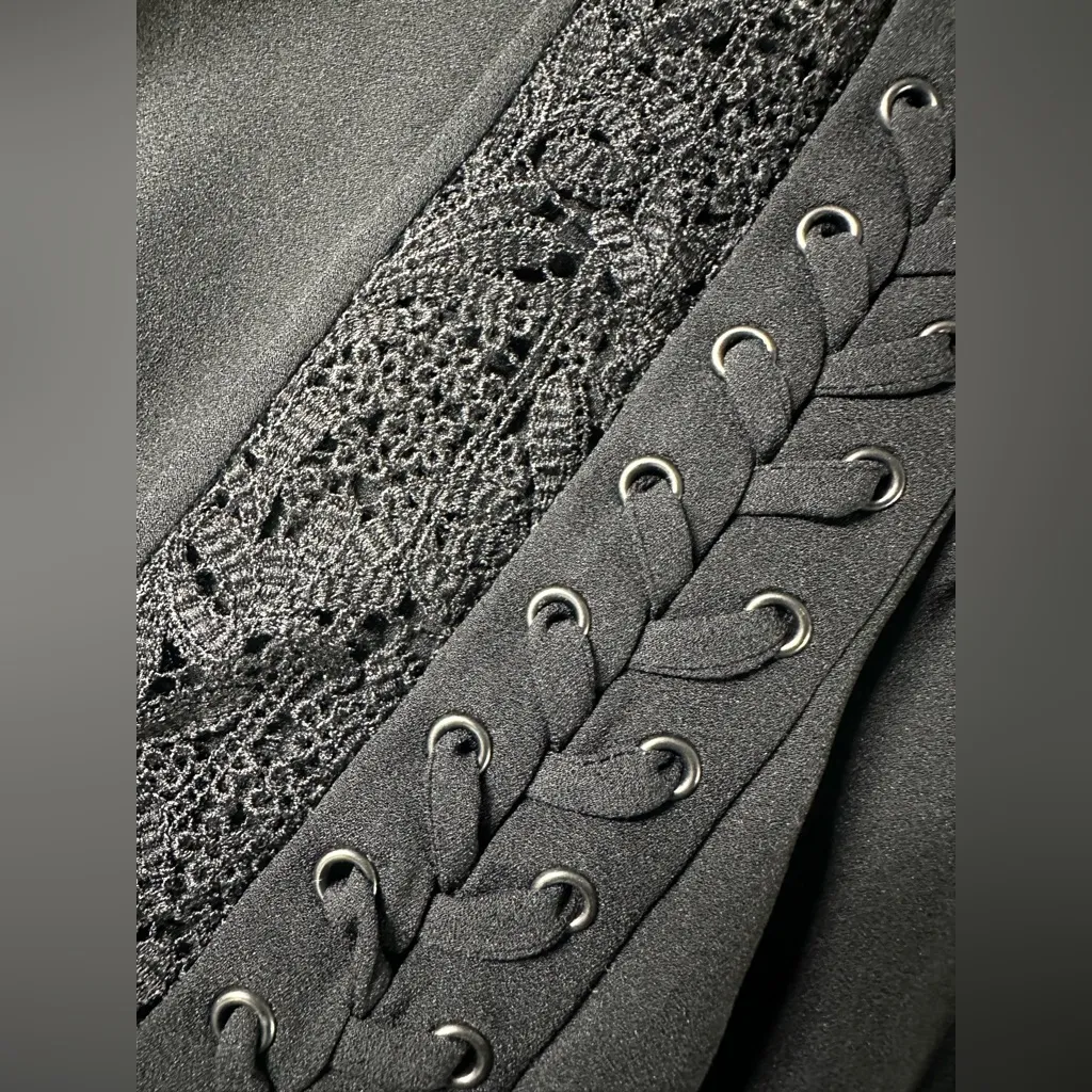 A.L.C Black Lace 100% Silk Lace Up Deep V Neck Cocktail Party Dress Size 2 XS - Image 5