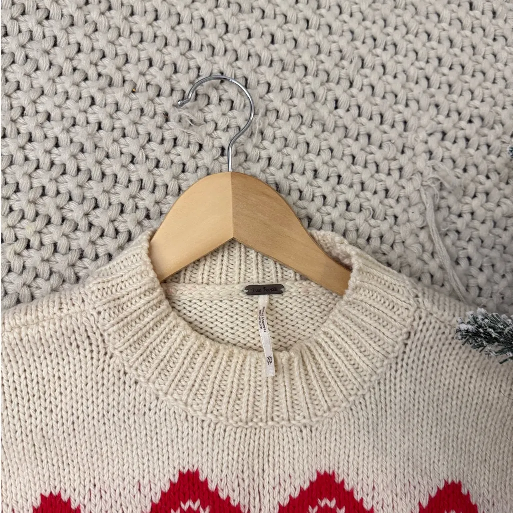 Free People Red and White Heart Sweater - Image 4