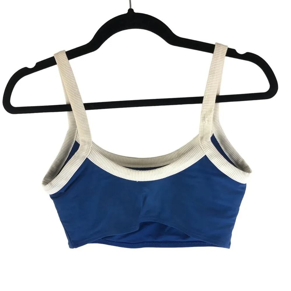 Aerie Womens Blue White Ribbed Trim Bralette Top Shelf Bra Scoop XS - Image 2
