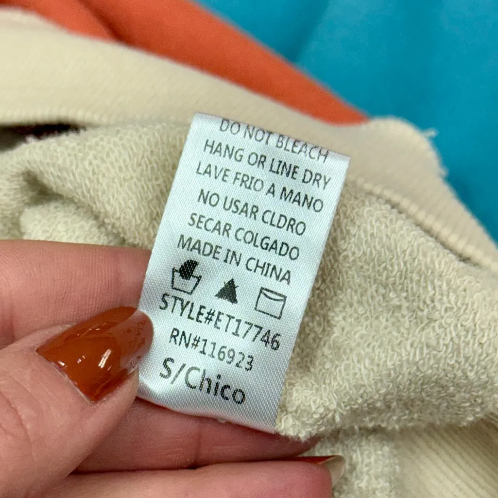 Easel Colorblock Crewneck Sweatshirt Blue Coral Cream Cotton Size Small EUC - Image 8