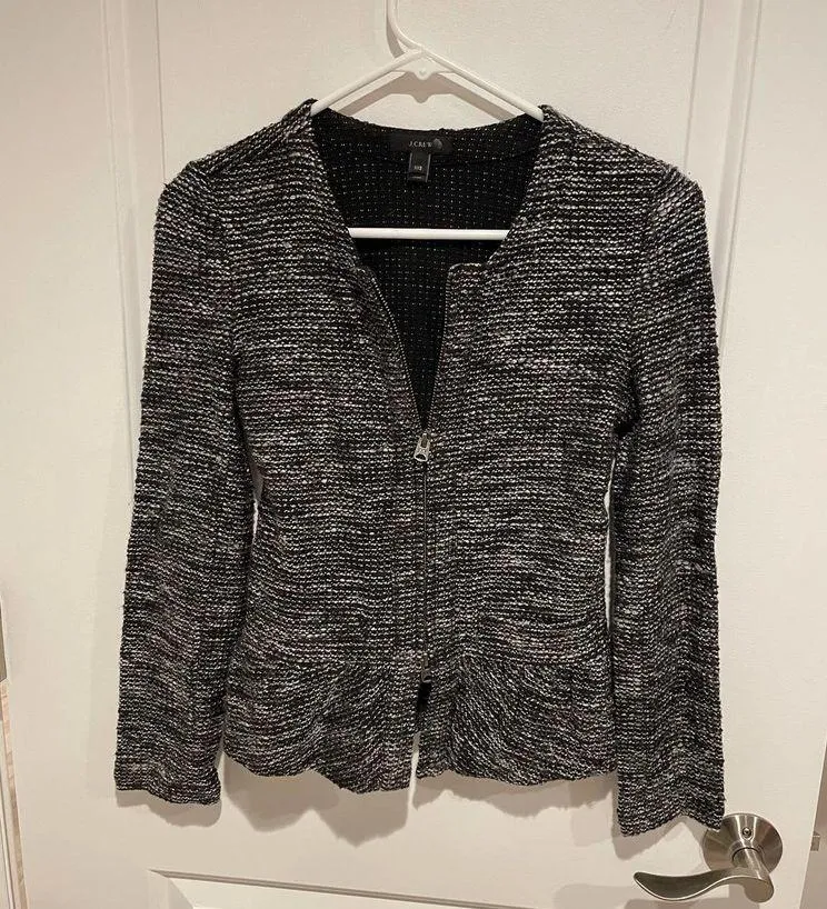 J. crew tweed zip up cardigan blazer gray and black size XXS - Image 2