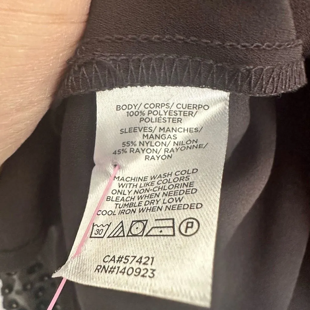 Ann Taylor Loft Women’s Medium Black Mesh Sleeve Blouse Career Workwear Dressy - Image 3