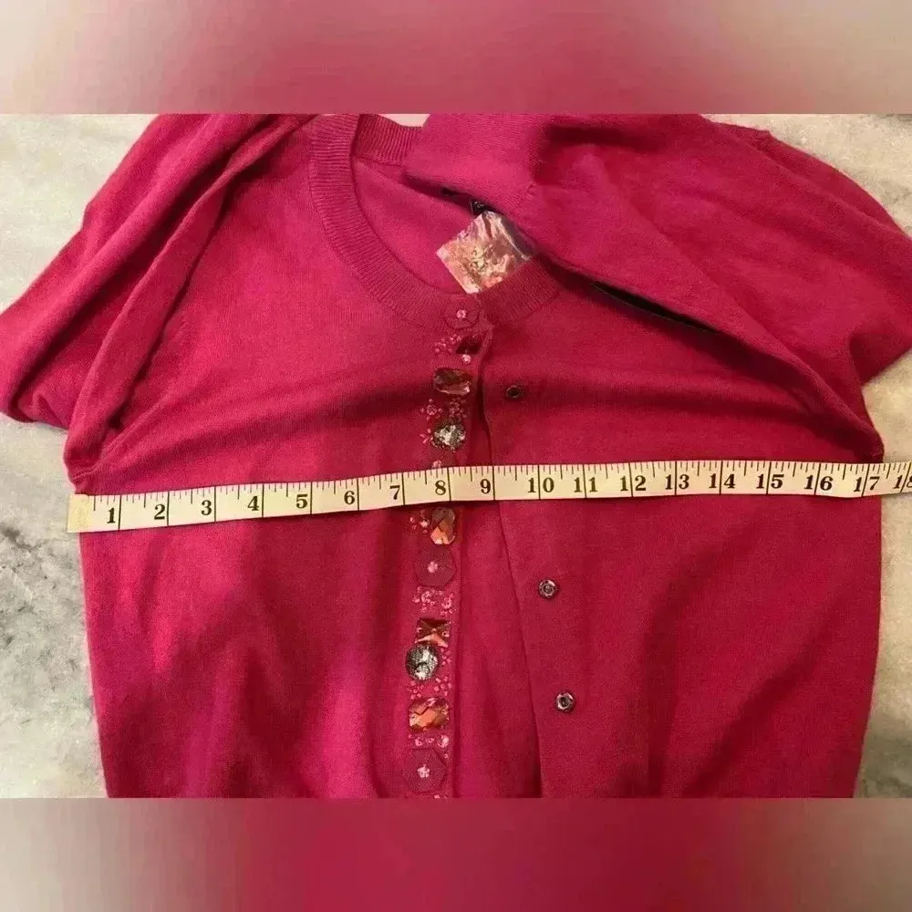 NWT Apt. 9 Pink Embroidered Beaded Bedazzled Button Front Cardigan Size Small - Image 7