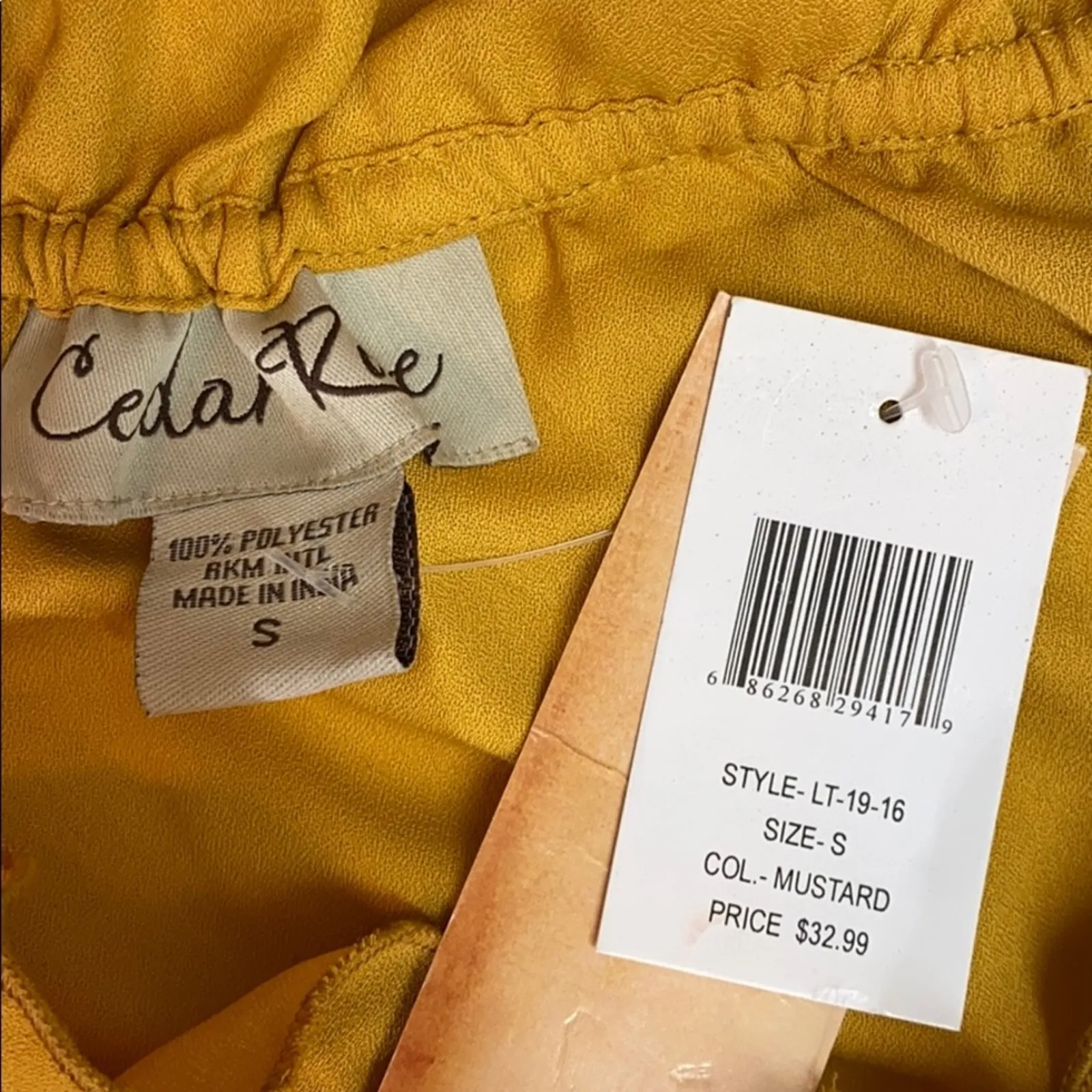 Cedar Rose Mustard Peasant Off Shoulder Top NWT Size Small Yellow - Image 7