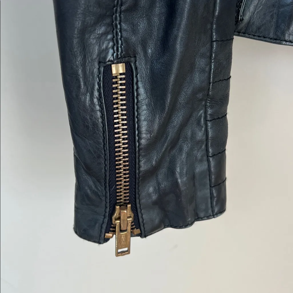 MNG Mango Sheep Leather Biker Jacket Studded Gold Black Rock Sz XS 90s - Image 4
