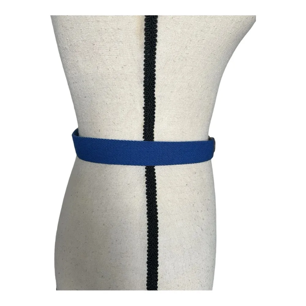 Vintage Fabric And Leather Fishing Theme Belt Size S Blue - Image 3