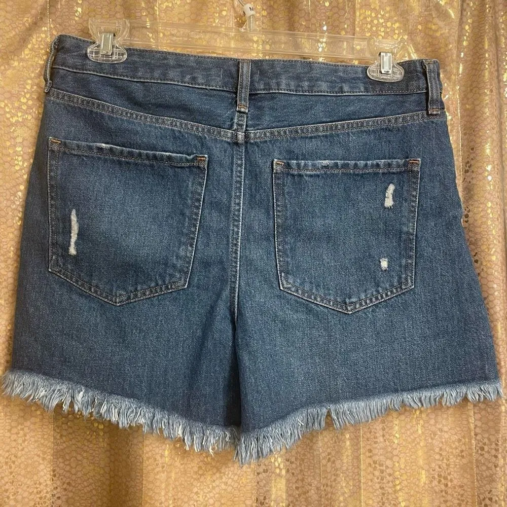 Express Dark Wash Mid Rise Covered Button Fly Boyfriend Jean Shorts 10 NWT - Image 2