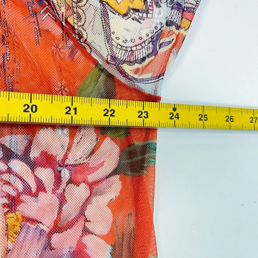 NWOT JOHNNY WA PAISLEY MESH BLOUSE EMBROIDERED EYELET TRIM Size L Long Sleeves - Image 14