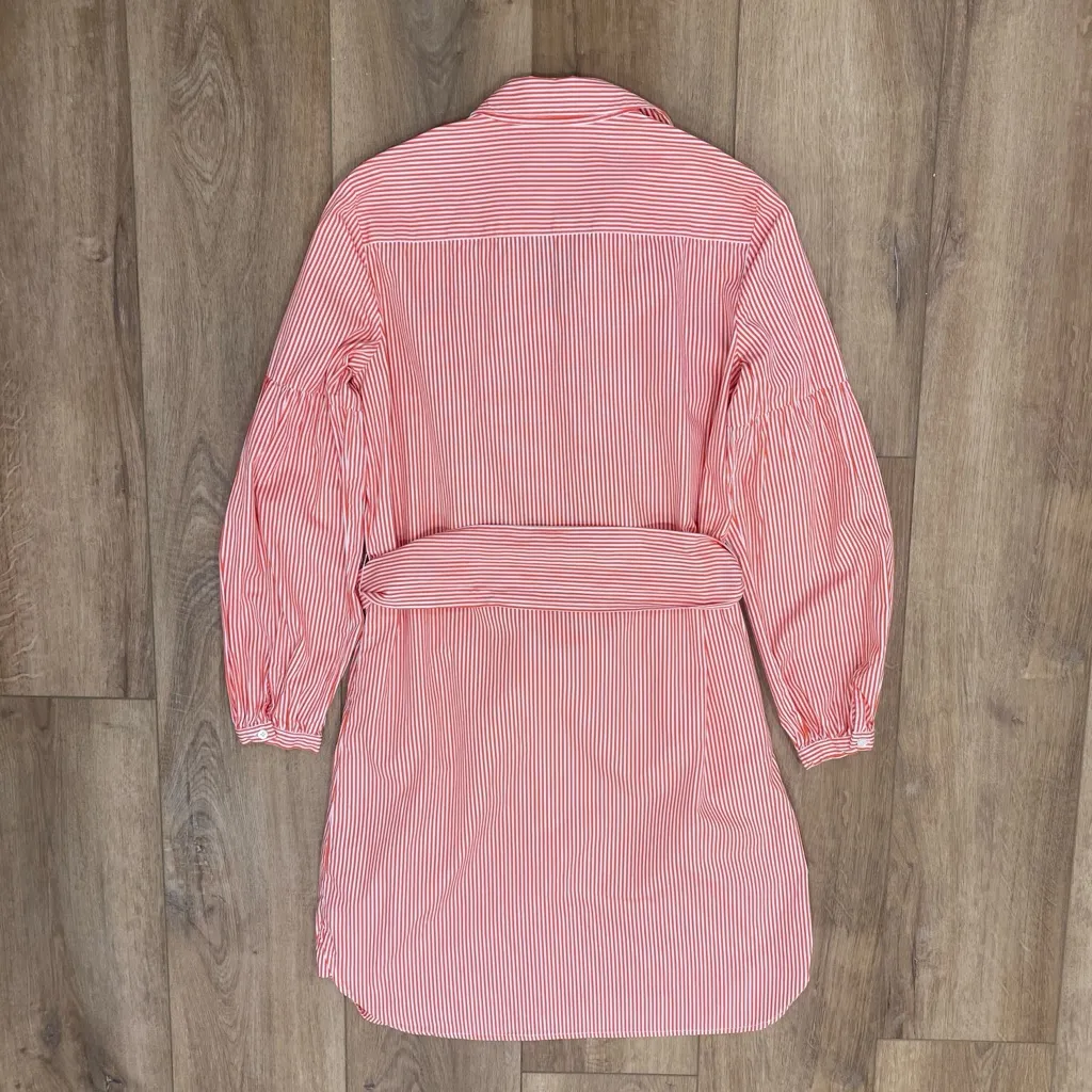 🌟J. MCLAUGHLIN🌟 MILLBURY CORAL RED & WHITE STRIPE KNEE LENGTH SHIRT DRESS SZ M - Image 8