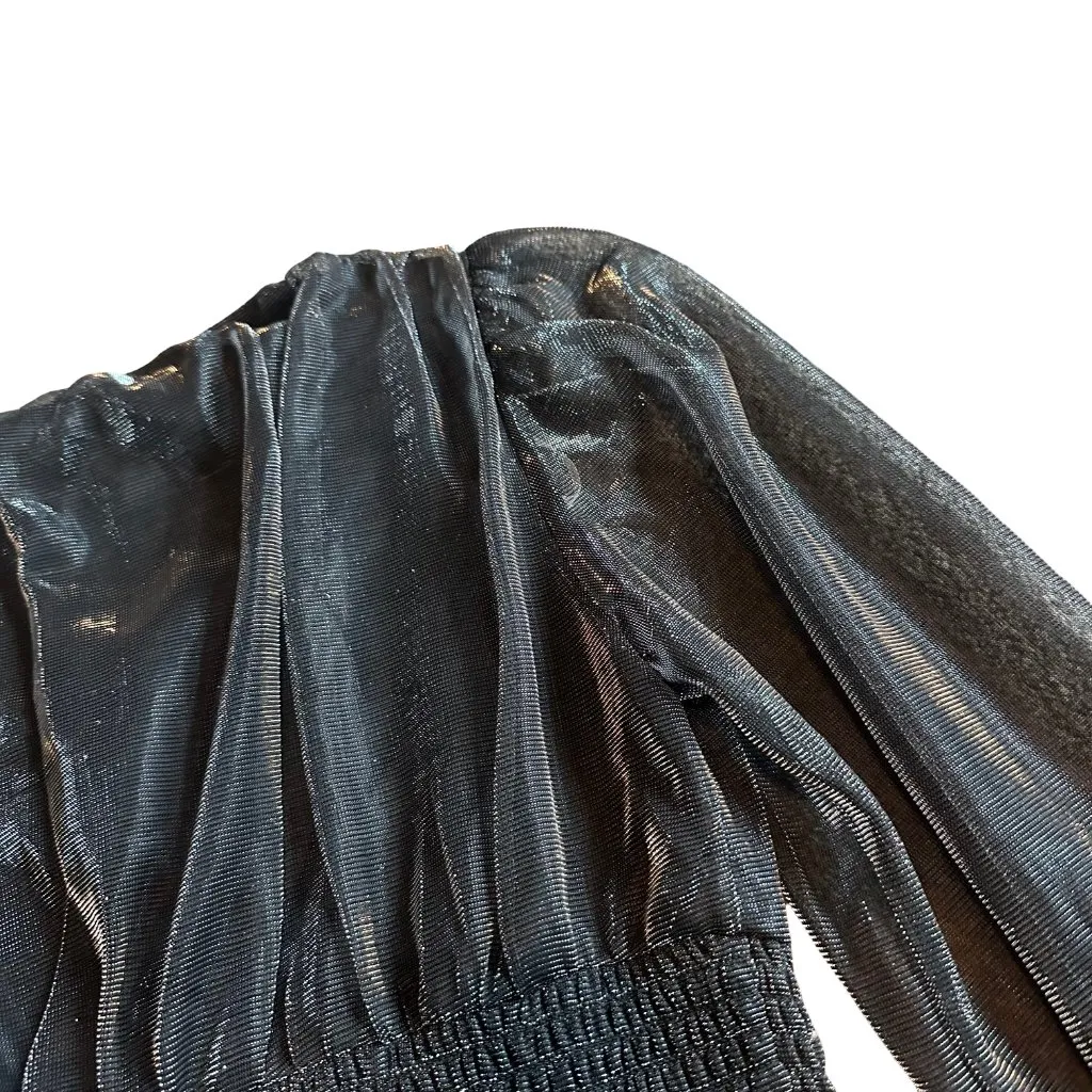 Le Serein Calais Smocked Mesh Long Sleeve Top Shirt Blouse Metallic Small NWT Gray - Image 12
