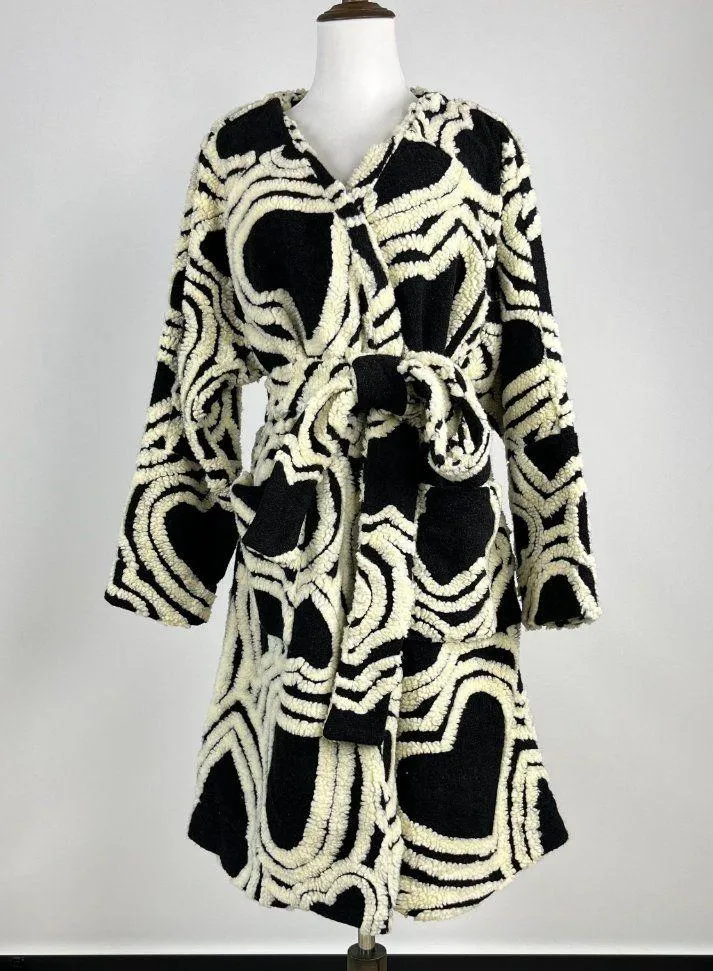 NWT Farm Rio Wool Blend Wild Hearts Tie-Belt Fleece Coat Size XL Black White - Image 7