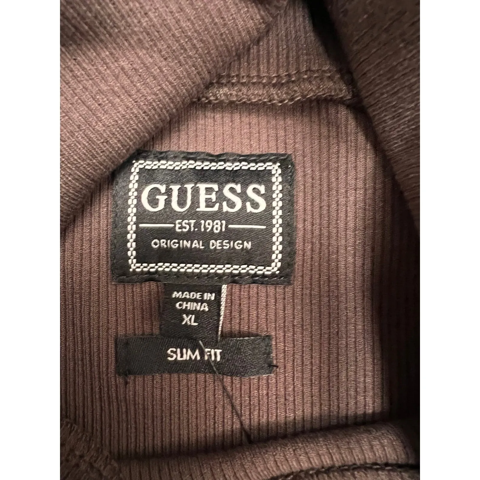 Guess Ribbed Turtleneck Long Sleeve Chocolate Brownie‎ XL Slim Fit NWT - Image 3