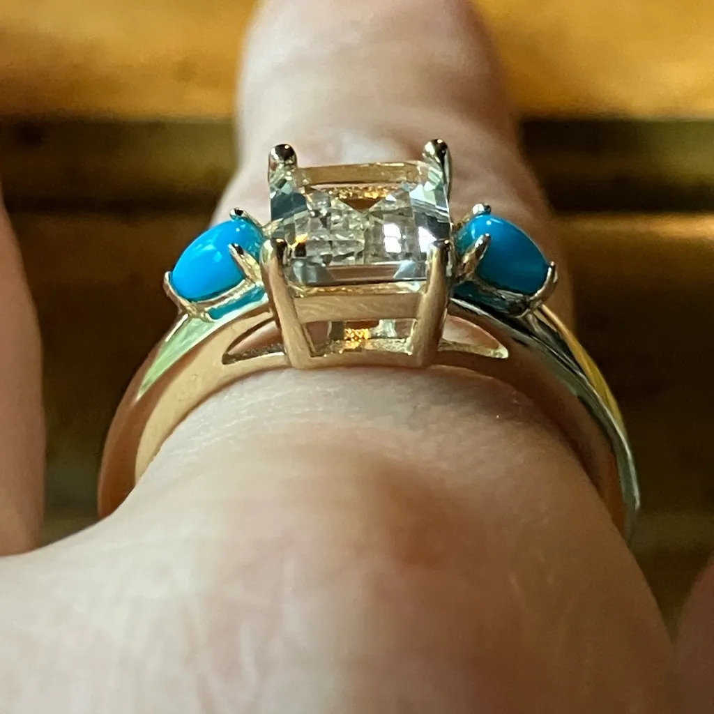 Yellow Labradorite Sleeping Beauty Turquoise Sterling Silver Ring 8.75 Gold - Image 2