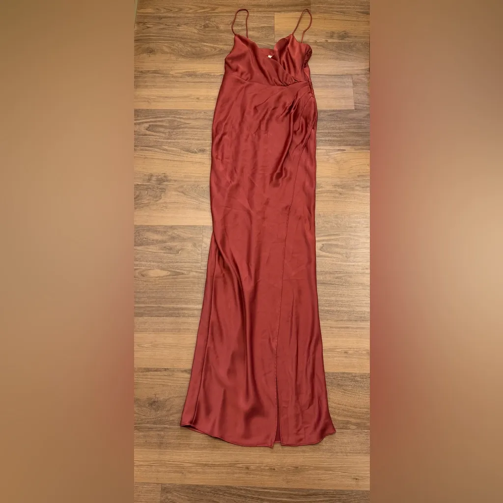 BHLDN Anthropologie Tank Top Maxi Dress Gown Freya Satin Formal Cinnamon Fall - Image 3