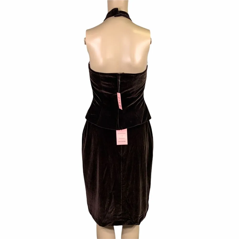 Eden Maids Womens Velvet Halter Top and Pencil Skirt Set Chocolate Brown 6 - Image 7