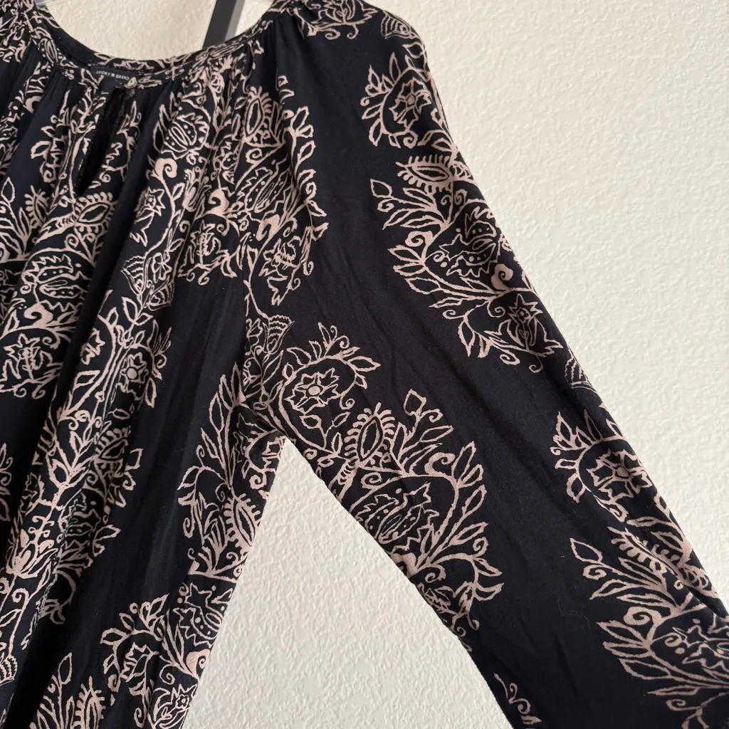Lucky Brand Paisley Peasant Blouse Long Sleeve Boho Flowy Top Size 2X Black Chic - Image 6