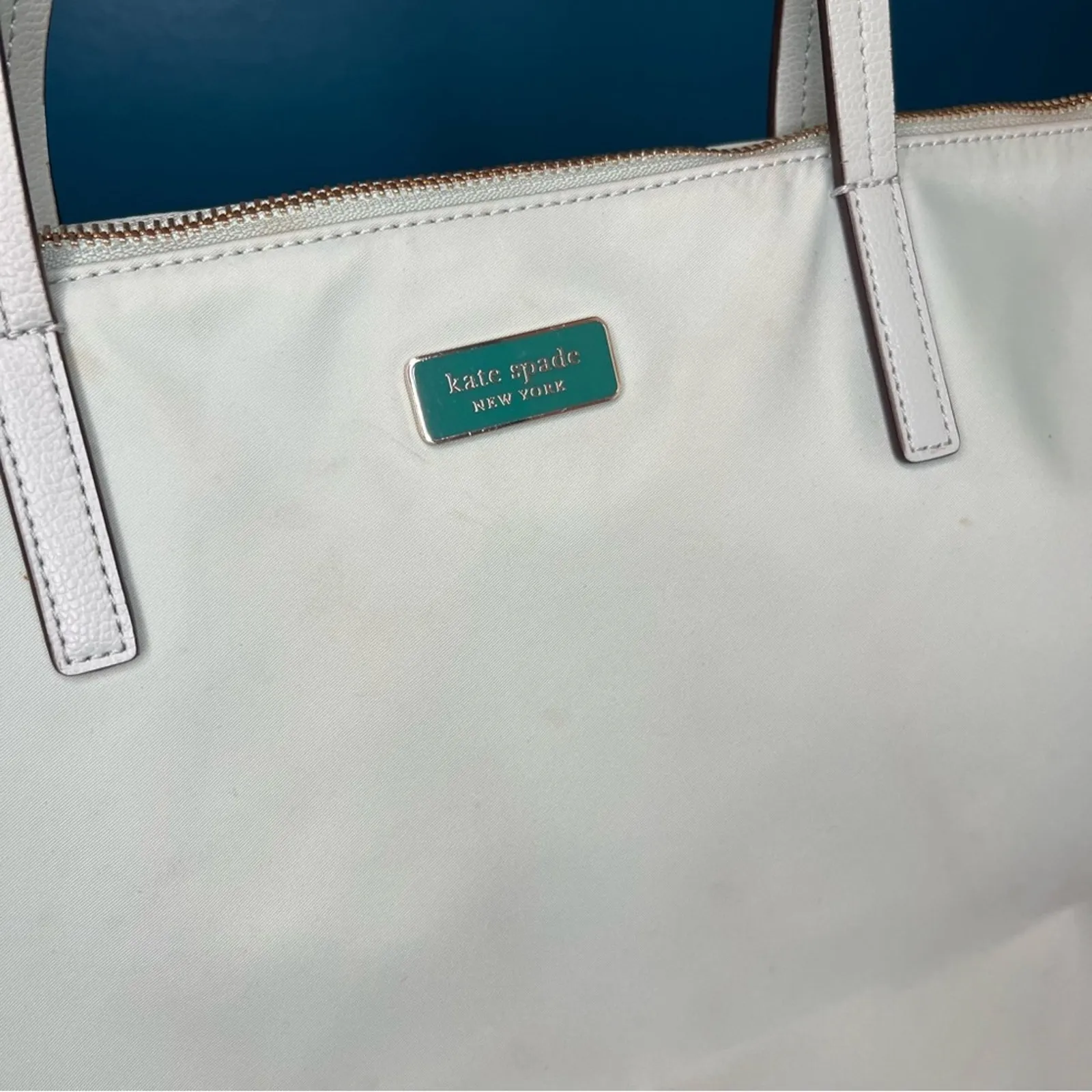 Kate Spade ♠️ Hayden Nylon Top Zip Tote Purse Shoulder Bag Spring Meadow Teal - Image 4