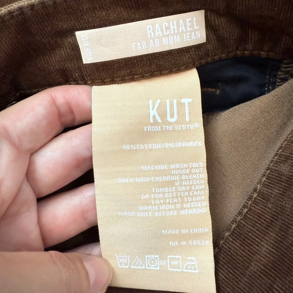KUT from the Kloth Rachael High Rise Fab Ab Mom Jeans Size 14 Cognac‎ Corduroy - Image 5