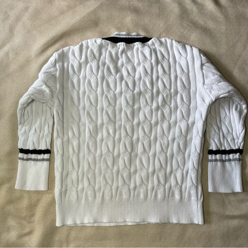 Preppy Cable Knit V-Neck Sweater Varsity Style Forever 21 Size S Black & White - Image 3