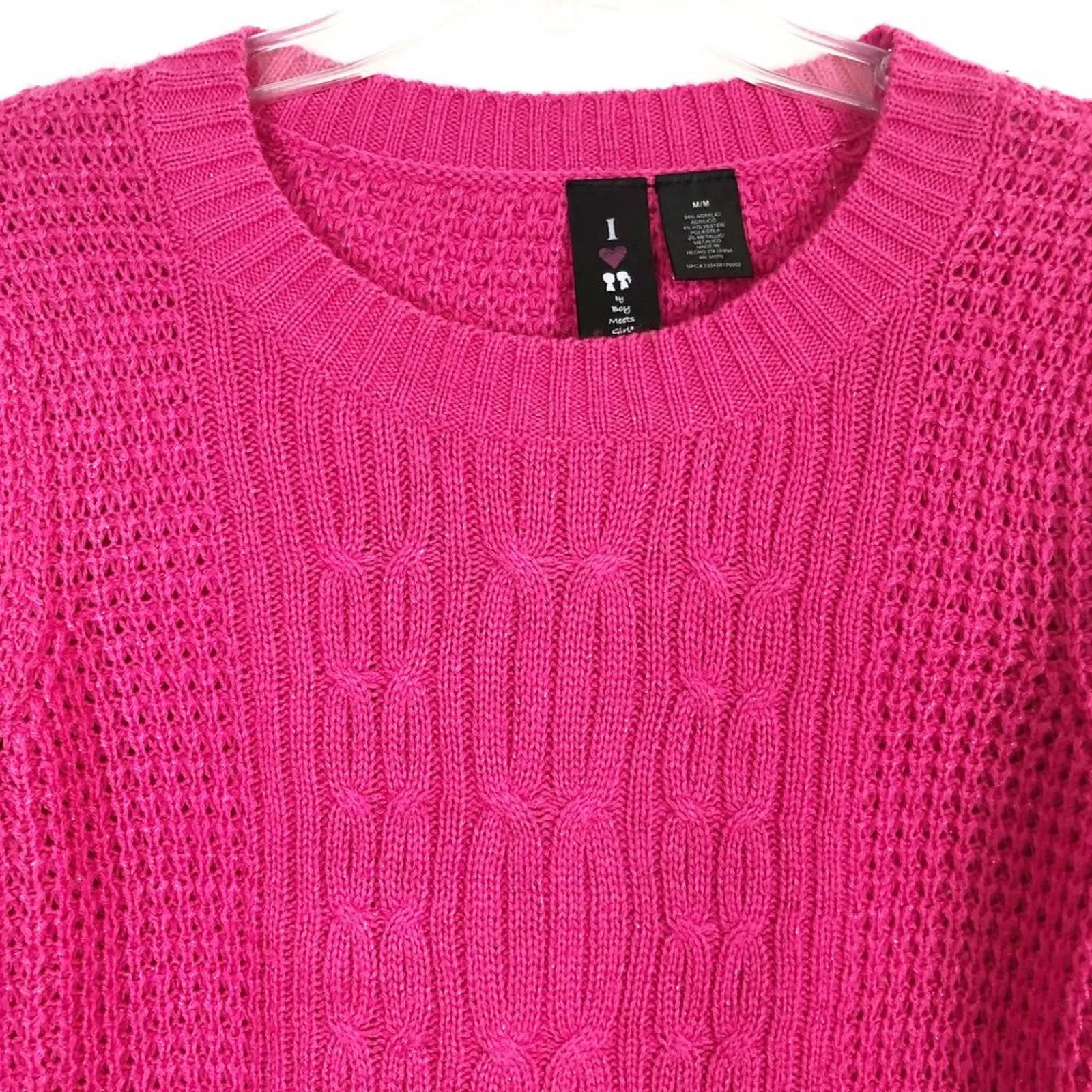 Boy Meets Girl Y2K Barbiecore Chic Metallic Coquette Crop Sweater Juniors Medium Pink Size undefined - Image 4